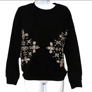 Anthropologie Hemant & Nandita Crystal Snowflake Black Crew Neck Sweater Medium